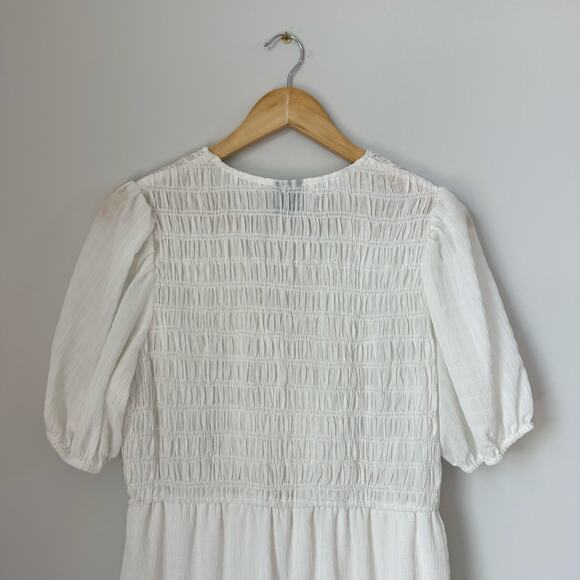 Taylor Smocked Tiered V-Neck A-Line Maxi Dress White L - Picture 9 of 9
